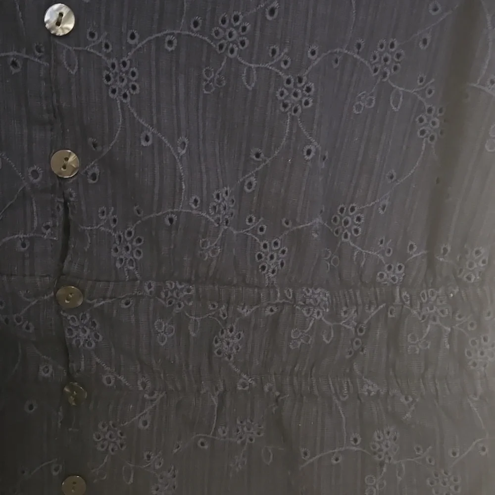 Time and Tru Navy Eyelet Button-Up Blouse